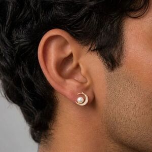 Cosmic Moon Freshwater Pearl Stud Earrings Gold Tone Celestial Crescent Lunar